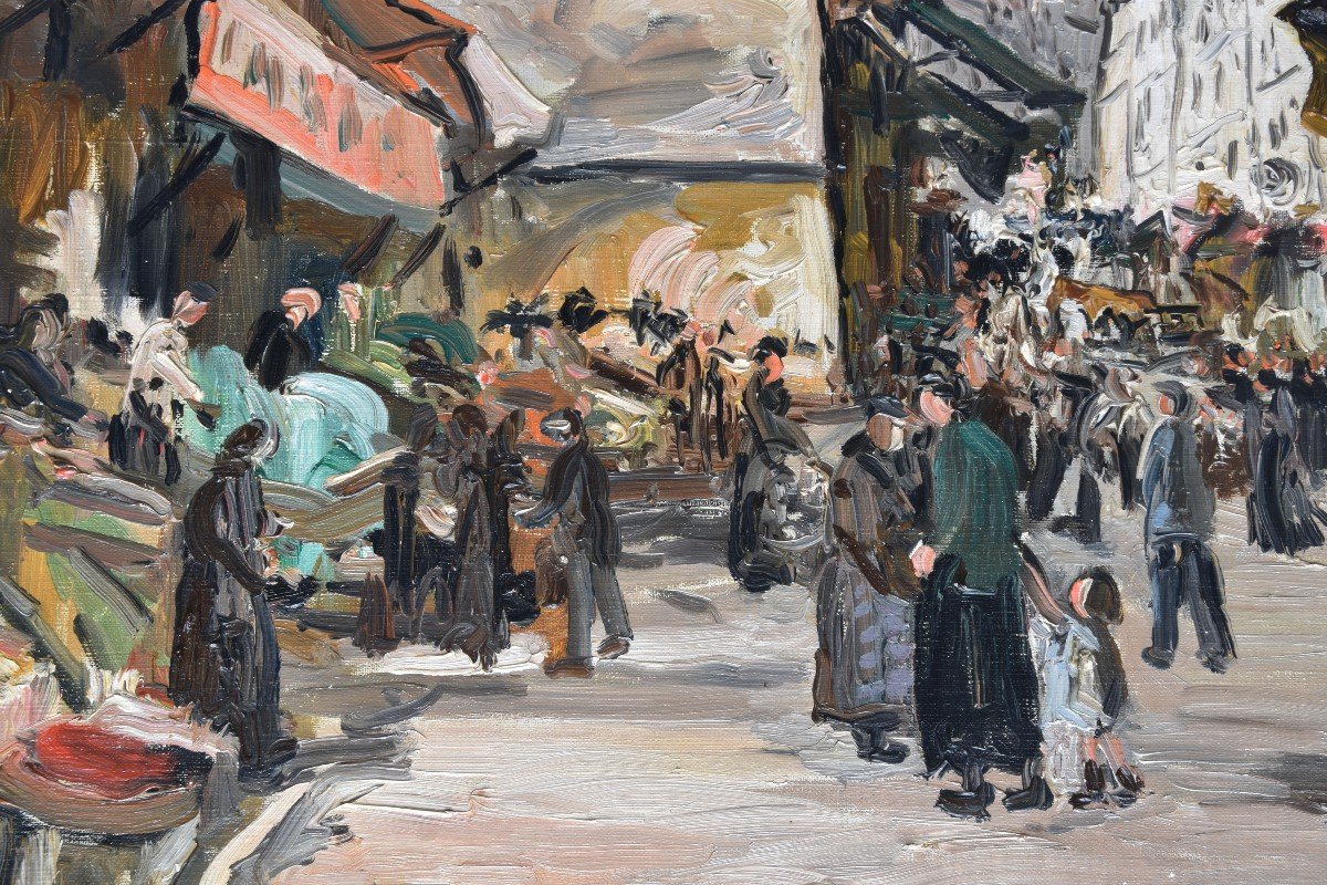 Andrée Bizet "rue Du Marché"" Oil On Canvas 60x73-photo-1